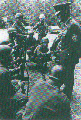 SMA Dunaway talks with trainees at Ft Benning, GA, 1969.